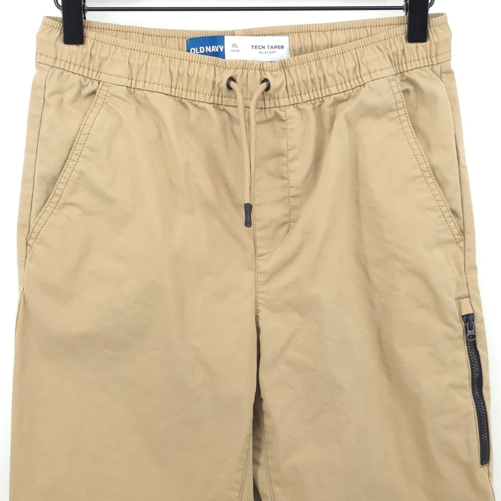 Old Navy Boys Pants Tech Taper XL 14-16 Tan Khaki Quick Dry Active Joggers